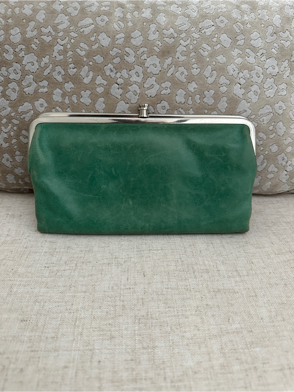 Hobo Green Leather Frame Clutch with Silver-Tone Closure